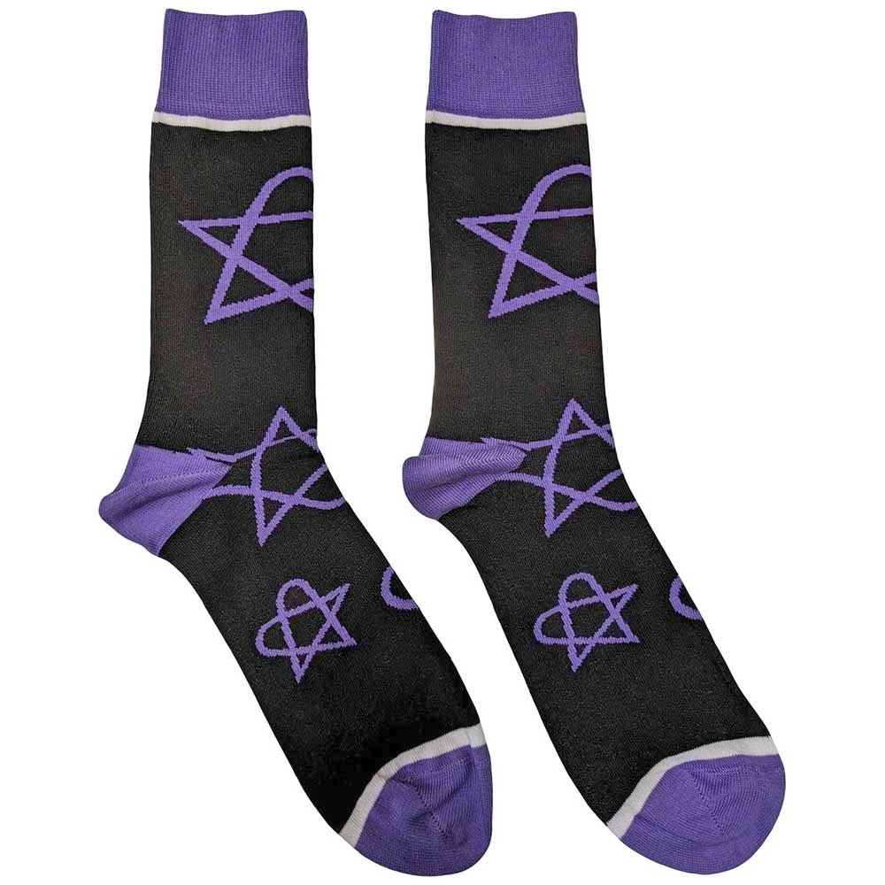Him - Purple Heartagrams Sokken - EU 40-45 - Zwart/Paars